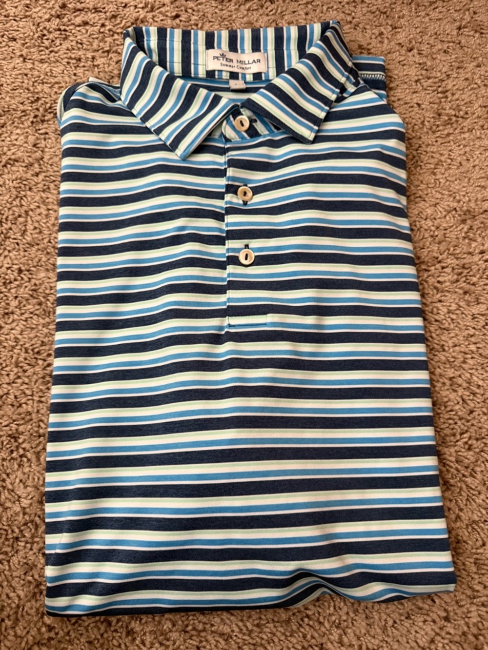 Peter Millar Navy, Light Blue, and White Striped Polo